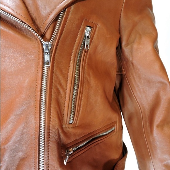 Motorcycle jacket soft leather cognac brown leather jacket size M moto jacket - Picture 14 of 16